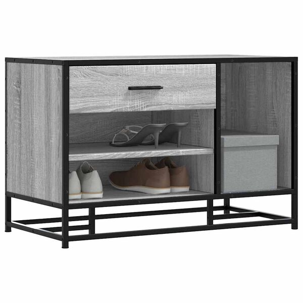 vidaXL skóbekkur Grár Sonoma 80x40x53,5 cm Hannaður viður og málmur