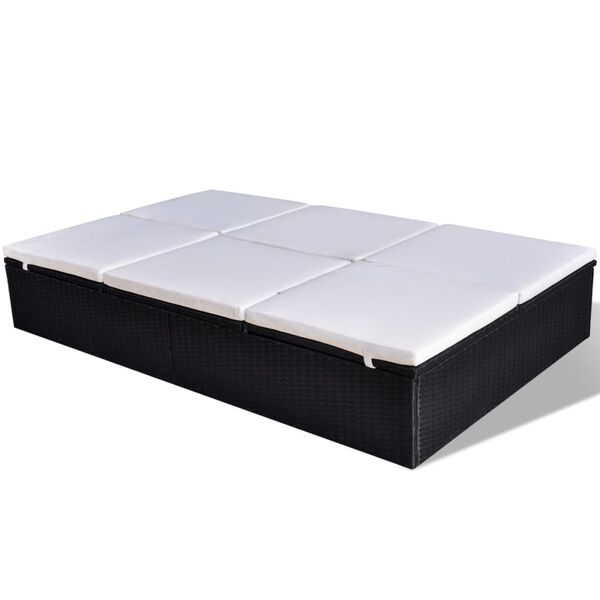 vidaXL Tv&ouml;faldur S&oacute;lbekkur me&eth; P&uacute;&eth;a P&oacute;l&yacute;rattan Svartur