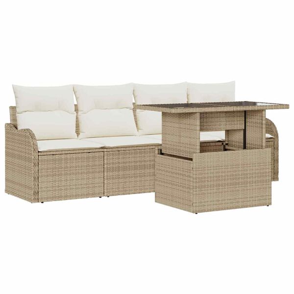 vidaXL Gar&eth;s&oacute;fa sett me&eth; p&uacute;&eth;i 5 pcs Drapplita&eth;ur Poly rattan