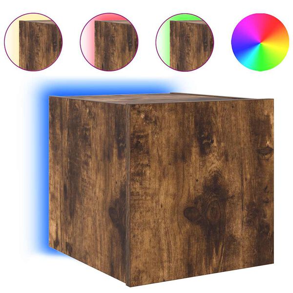 vidaXL Veggsj&oacute;nvarpssk&aacute;pur me&eth; LED lj&oacute;sum Reyklitu&eth; eik 30,5x35x30 cm