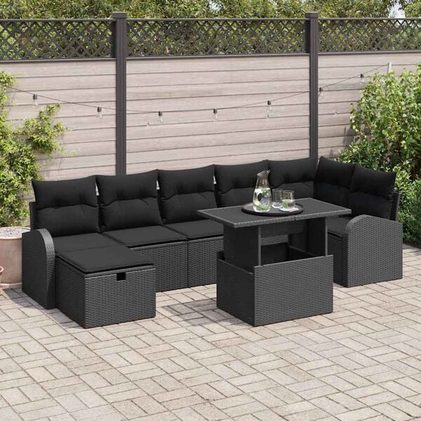 vidaXL Gar&eth;s&oacute;fa sett me&eth; p&uacute;&eth;i me&eth; geymslu 8 pcs Svartur Poly rattan