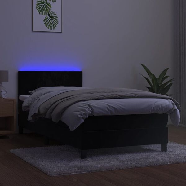 vidaXL H&oacute;lfa&eth; Springr&uacute;m me&eth; D&yacute;nu&LED Svart 90x190 cm Flauel