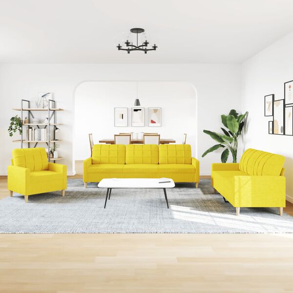 vidaXL 3 Hluta S&oacute;fasett &Aacute;kl&aelig;&eth;i Lj&oacute;sgult