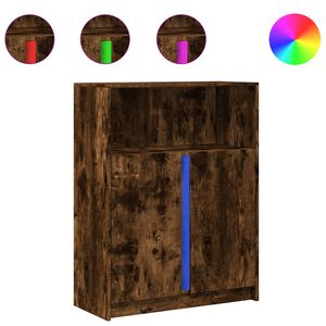 vidaXL Skenkur me&eth; LED Reyklitu&eth; Eik 77x34x100 cm Samsettur Vi&eth;ur