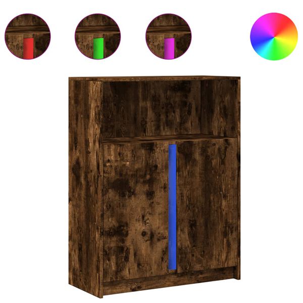 vidaXL Skenkur me&eth; LED Reyklitu&eth; Eik 77x34x100 cm Samsettur Vi&eth;ur