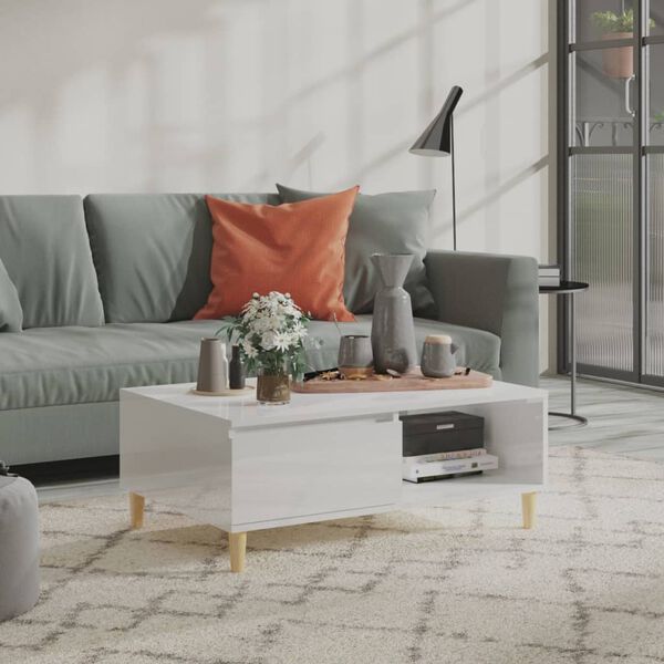 vidaXL S&oacute;fabor&eth; H&aacute;glans Hv&iacute;tt 90x60x35 cm Samsettur Vi&eth;ur