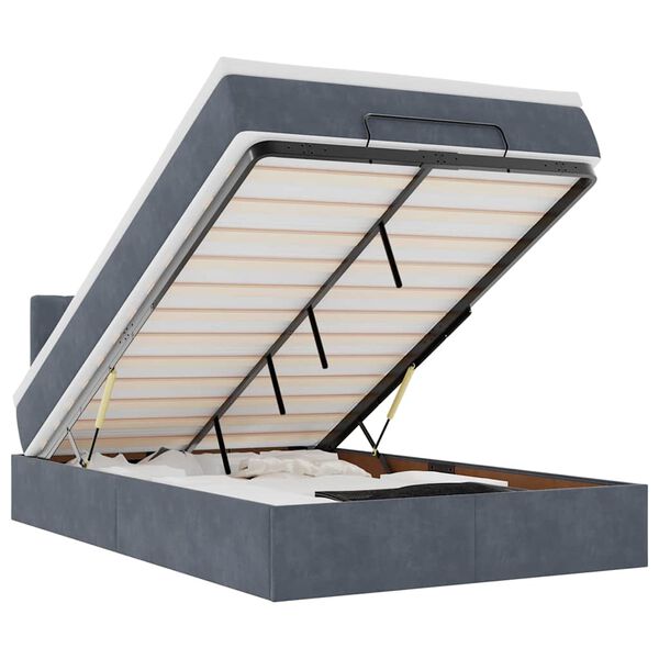 vidaXL Ottoman r&uacute;m me&eth; d&yacute;nu og LED d&ouml;kkgr&aacute;um 120x190cm Flauel