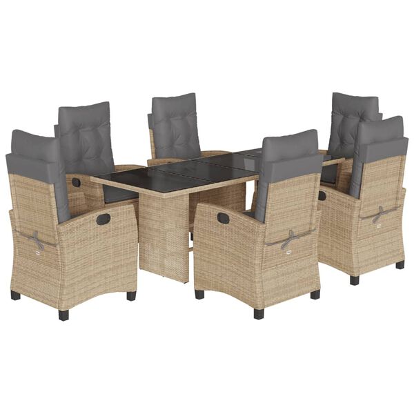 vidaXL 7 Hluta Gar&eth;bor&eth;sett me&eth; Sessum Drapplitu&eth; Blanda P&oacute;l&yacute;rattan