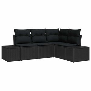 vidaXL Gar&eth;s&oacute;fa sett me&eth; geymslu 4 pcs Svartur p&oacute;l&yacute;rattan