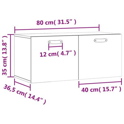 vidaXL Veggskápur Steypugrár 80x36,5x35 cm Samsettur Viður