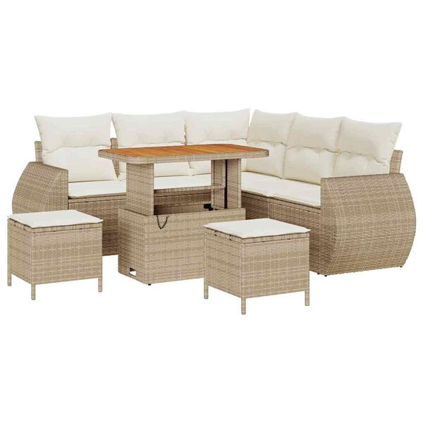 vidaXL Gar&eth;s&oacute;fa sett me&eth; p&uacute;&eth;i me&eth; kodda 8 pcs Beige og krem p&oacute;l&yacute;rattan