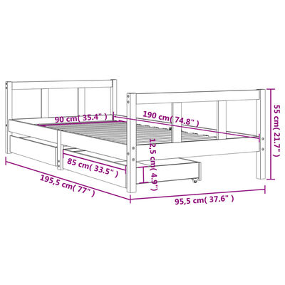 vidaXL Barnarúmgrind með Skúffum 90x190 cm Gegnheil Fura