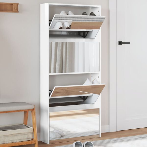 vidaXL Sk&oacute;sk&aacute;pur me&eth; Spegli 4ja Laga H&aacute;glans Hv&iacute;tur 63x17x134 cm