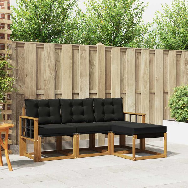 vidaXL &Uacute;ti s&oacute;fasett me&eth; p&uacute;&eth;i 4 pcs N&aacute;tt&uacute;rulegur og svartur