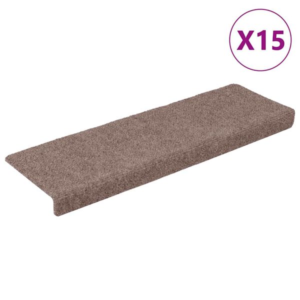 vidaXL Stigamottur sj&aacute;lfl&iacute;mandi 15 stk 65x21x4 cm Lj&oacute;sbr&uacute;nar r&eacute;tthyrndar br&uacute;nir