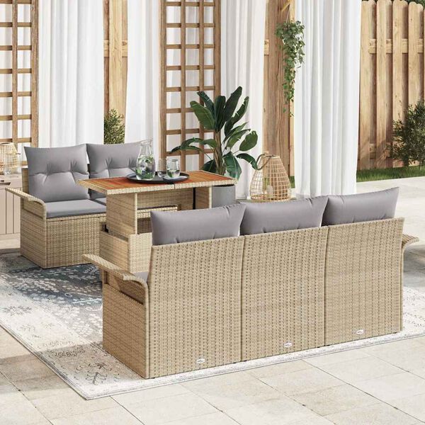 vidaXL Gar&eth;s&oacute;fa sett me&eth; geymslu 6 pcs Drapplita&eth;ur Poly rattan