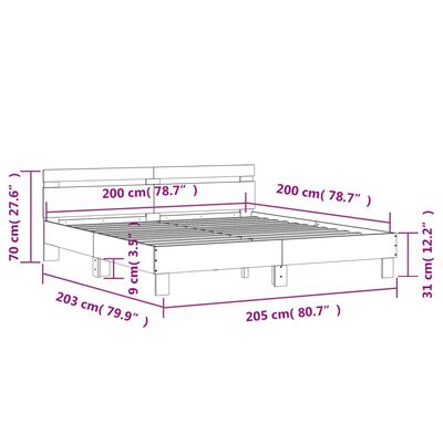 vidaXL Rúmgrind án Dýnu Steypugrátt 200x200 cm