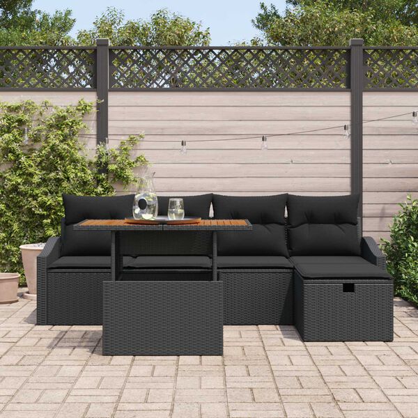 vidaXL Gar&eth;s&oacute;fa sett 6 pcs Svartur p&oacute;l&yacute;rattan