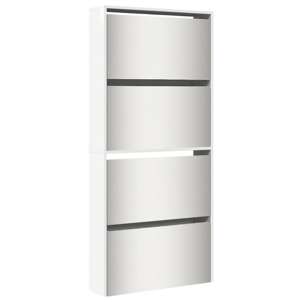 vidaXL Skóskápur með Spegli 4ja Laga Háglans Hvítur 63x17x134 cm