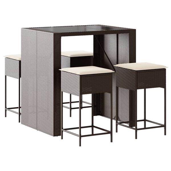 vidaXL 5 Hluta Gar&eth;barsett me&eth; Sessum P&oacute;l&yacute;rattan Br&uacute;nt