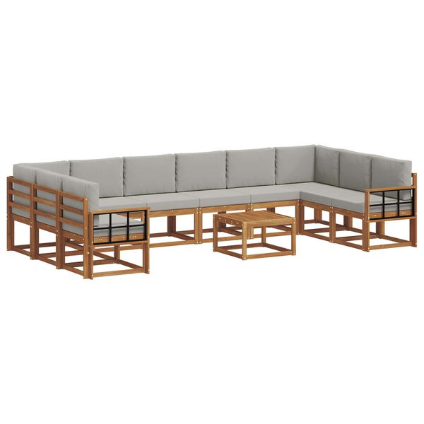 vidaXL &Uacute;ti s&oacute;fasett me&eth; p&uacute;&eth;i 11 pcs N&aacute;tt&uacute;rulegt og Lj&oacute;st Gr&aacute;tt