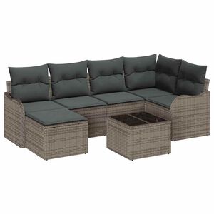 vidaXL Gar&eth;s&oacute;fa sett me&eth; p&uacute;&eth;i 7 pcs Gr&aacute;r Poly rattan