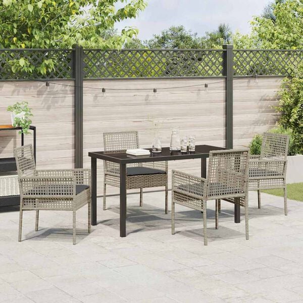 vidaXL Gar&eth;ur bor&eth;sett me&eth; p&uacute;&eth;i 5 pcs Lj&oacute;sgr&aacute;r p&oacute;l&yacute;rattan