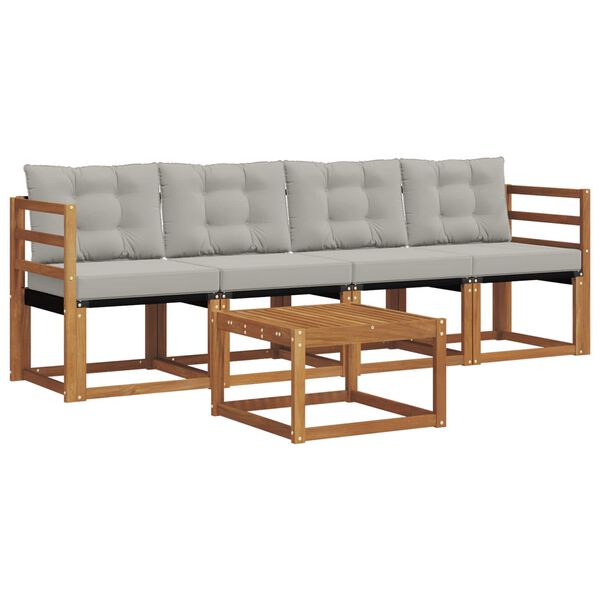 vidaXL &Uacute;ti s&oacute;fasett me&eth; p&uacute;&eth;i 5 pcs N&aacute;tt&uacute;rulegt og Lj&oacute;st Gr&aacute;tt