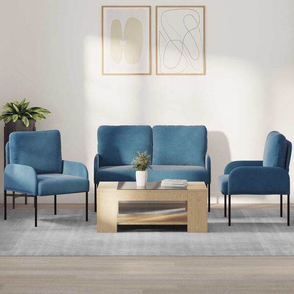 vidaXL S&oacute;fasett me&eth; p&uacute;&eth;i 3 pcs Bl&aacute;r 115 x 56 x 80 cm Krossvi&eth;ur