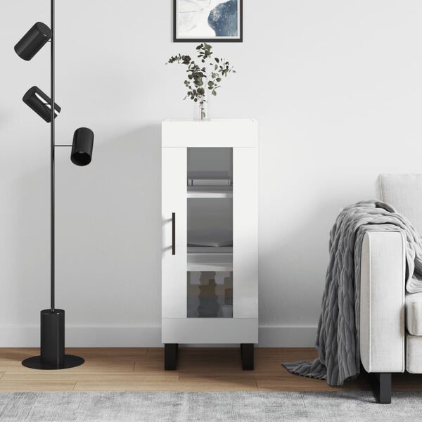 vidaXL Skenkur H&aacute;glansandi Hv&iacute;tur 34,5x34x90 cm Samsettur Vi&eth;ur