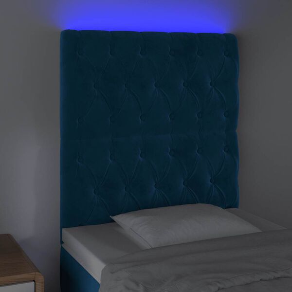 vidaXL LED h&ouml;fu&eth;gafl D&ouml;kkbl&aacute;tt 80x7x118/128 cm Flauel