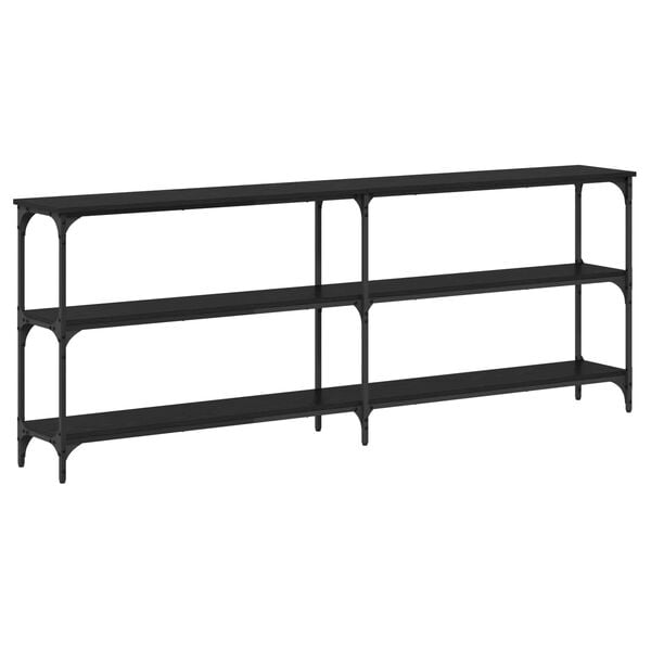 vidaXL Veggbor&eth; Sv&ouml;rt eik 200 x 29 x 75 cm Sni&eth;in vi&eth;ur og m&aacute;lmur