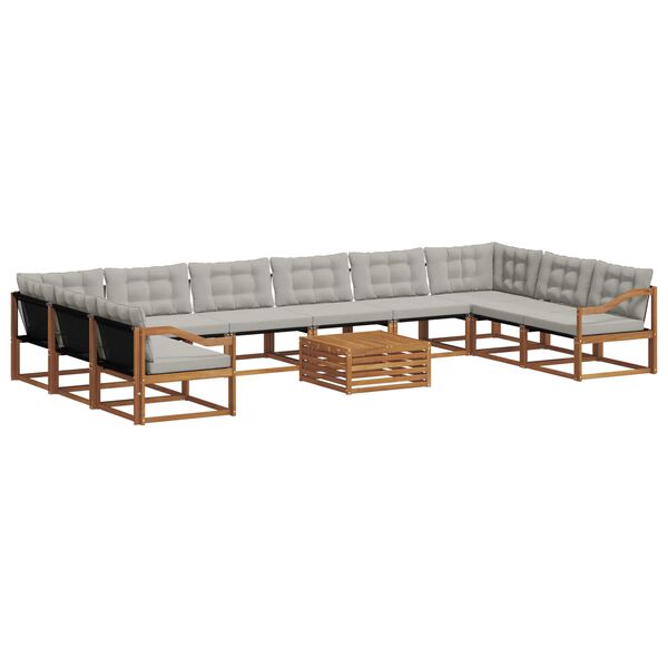 vidaXL &Uacute;ti s&oacute;fasett me&eth; p&uacute;&eth;i 11 pcs N&aacute;tt&uacute;rulegt og Lj&oacute;st Gr&aacute;tt