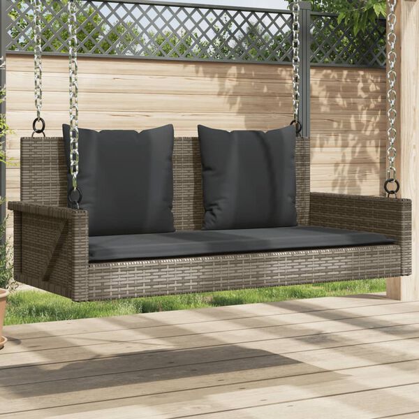 vidaXL Rólubekkur með Sessum Grátt 119x56x48 cm Pólýrattan