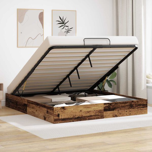 vidaXL Ott&oacute;man s&aelig;ngurrammi me&eth; geymslu Gamalt timbur 203 x 180 x 25 cm