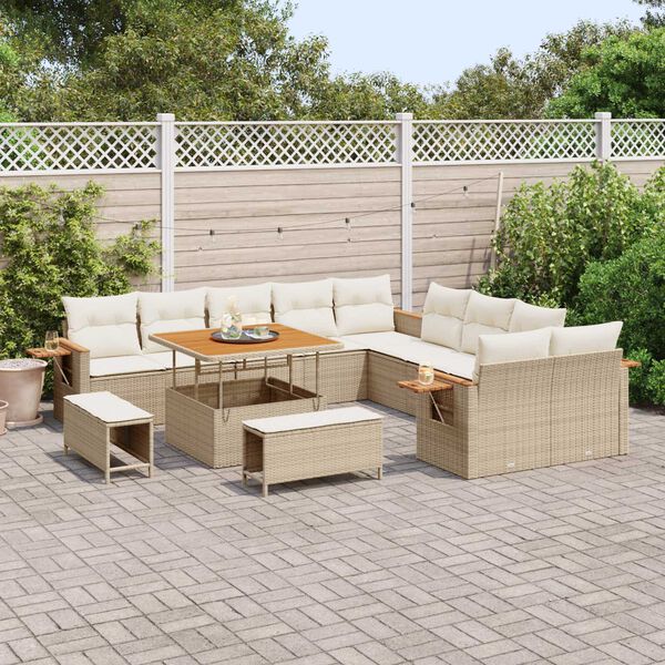 vidaXL Gar&eth;s&oacute;fa sett me&eth; p&uacute;&eth;i 17 pcs Beige og krem p&oacute;l&yacute;rattan