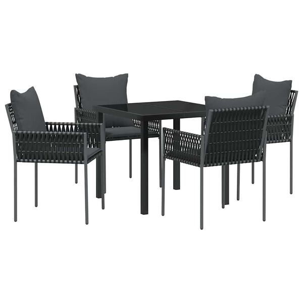 vidaXL Gar&eth;ur bor&eth;sett 5 pcs Svartur og gr&aacute;r PE rattan