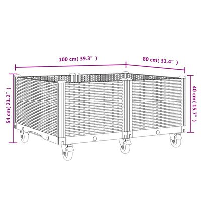 vidaXL Gróðurkassi með Hjólum Grár 100x80x54 cm PP