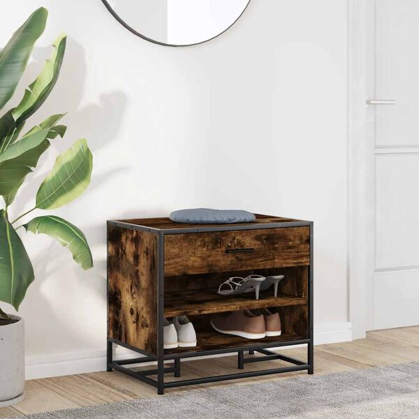 vidaXL skóbekkur Reykt Eik 60x40x53,5 cm Hannaður viður og málmur