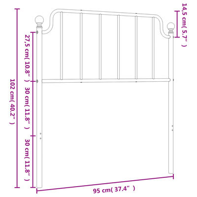 vidaXL Höfuðgafl úr Málmi Hvítur 90 cm