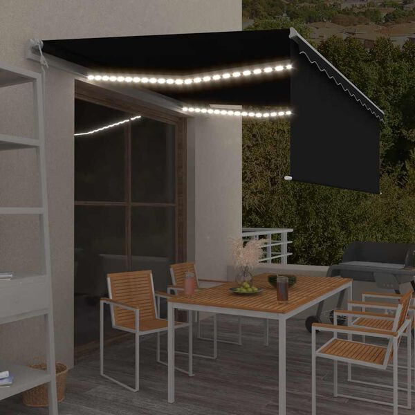 vidaXL sj&aacute;lfvirkt skyggni me&eth; blindu&LED&vindskynjara 4,5x3m Reykgr&aacute;