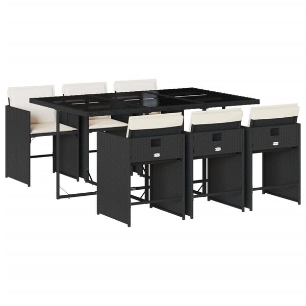 vidaXL 7 Hluta Gar&eth;bor&eth;stofusett me&eth; Sessum Svart P&oacute;l&yacute;rattan