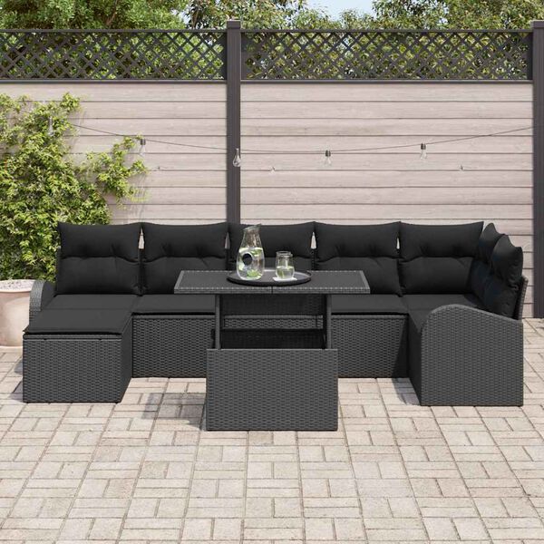 vidaXL Gar&eth;s&oacute;fa sett me&eth; p&uacute;&eth;i me&eth; geymslu 8 pcs Svartur Poly rattan