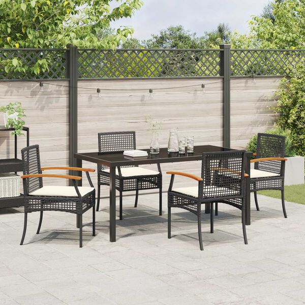 vidaXL Gar&eth;ur bor&eth;sett 5 pcs Svartur p&oacute;l&yacute;rattan