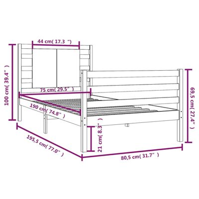 vidaXL Rúmgrind Gegnheil Fura 75x190 cm Lítið Einbreitt