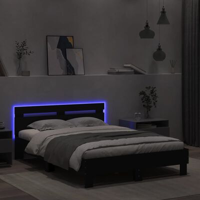 vidaXL Rúmgrind með LED án Dýnu Svört 135x190 cm