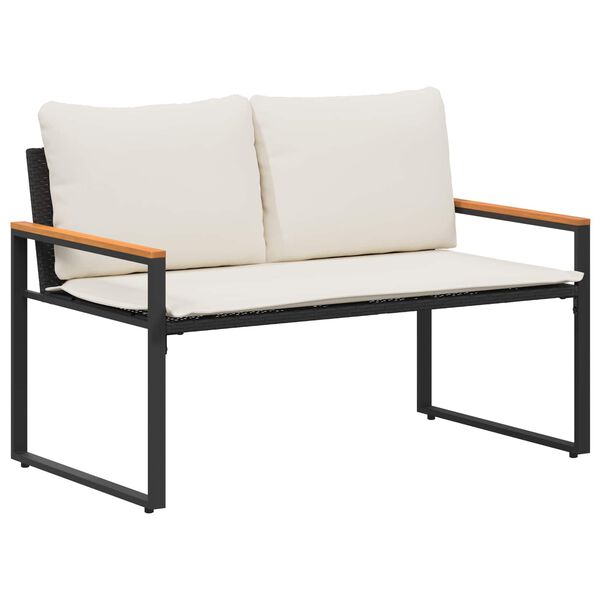 vidaXL Bekkur me&eth; p&uacute;&eth;i Svart og kremhv&iacute;t 115 x 65 x 72 cm Rattan
