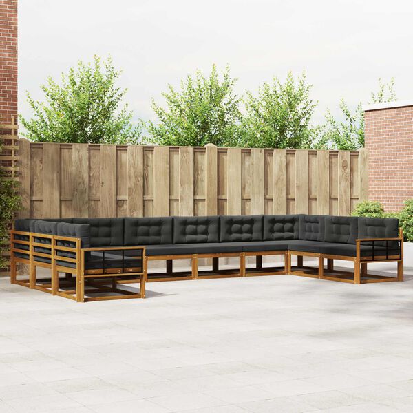 vidaXL &Uacute;ti s&oacute;fasett me&eth; p&uacute;&eth;i 10 pcs N&aacute;tt&uacute;rulegt og Antrac&iacute;t