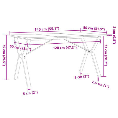 vidaXL Borðstofuborð Y-grind 140x80x75 cm Gegnheil Fura og Steypujárn