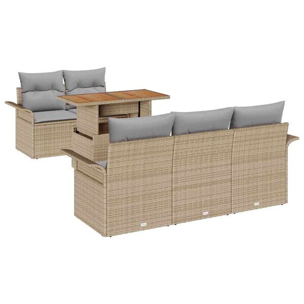 vidaXL Gar&eth;s&oacute;fa sett me&eth; geymslu 6 pcs Drapplita&eth;ur Poly rattan